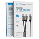 Powerology Zinco Series 2-In-1 Dual USB-C Cable - Dark Gray - سلك شحن 120 واط - 2 في 1 - من يو اس بي + تايب سي - الى تايب سي - طول 1.20 متر - باور لوجي