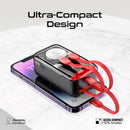 Promate 10000mAh Transparent Smartphone and Apple Watch Charging Power Bank with USB-C & Lightning Cable - Red [BO] - بطارية متنقلة - سعة 10000 - سلك شاحن أيفون + تايب سي - 1 منفذ تايب سي + شاحن ساعة ابل - 1 منفذ يو اس بي - شاشة رقمية - كفالة 12 شهر