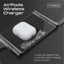 Promate 15W AuraFold-Trio Ultra-Slim Foldable MagSafe Wireless Charger - Black [BO] - ستاند شحن - 3 في 1 خاصية الشحن السريع +شحن الساعة +شحن السماعة - كفالة 12 شهر
