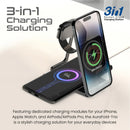 Promate 15W AuraFold-Trio Ultra-Slim Foldable MagSafe Wireless Charger - Black [BO] - ستاند شحن - 3 في 1 خاصية الشحن السريع +شحن الساعة +شحن السماعة - كفالة 12 شهر
