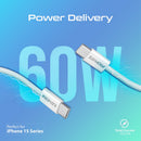 Promate EcoLine-CC120 60W PD USB-C Fabric Braided Cable 1.2m White [BO] - سلك شحن  تايب سي - الى تايب سي - طول 1.20 متر