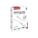 Promate EcoLine-CC120 60W PD USB-C Fabric Braided Cable 1.2m White [BO] - سلك شحن  تايب سي - الى تايب سي - طول 1.20 متر