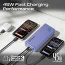 Promate Lucid Clear-Case Power Bank 45W PD w/ Retractable USB-C Cable 20000mAh - Purple [BO] - بطارية متنقلة - بروميت - قوة 20000 + تايب سي - 1 منفذ تايب سي - 1 منفذ يو اس بي - قوة 45واط - كفالة 12 شهر