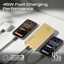 Promate Lucid Clear-Case Power Bank 45W PD w/ Retractable USB-C Cable 20000mAh - Gold [BO] - بطارية متنقلة - بروميت - قوة 20000 + تايب سي - 1 منفذ تايب سي - 1 منفذ يو اس بي - قوة 45واط - كفالة 12 شهر