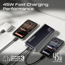Promate Lucid Clear-Case Power Bank 45W PD w/ Retractable USB-C Cable 20000mAh - Black [BO] - بطارية متنقلة - بروميت - قوة 20000 + تايب سي - 1 منفذ تايب سي - 1 منفذ يو اس بي - قوة 45واط - كفالة 12 شهر