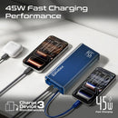 Promate Lucid Clear-Case Power Bank 45W PD w/ Retractable USB-C Cable 20000mAh - Blue [BO] - بطارية متنقلة - بروميت - قوة 20000 + تايب سي - 1 منفذ تايب سي - 1 منفذ يو اس بي - قوة 45واط - كفالة 12 شهر