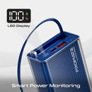 Promate Lucid Clear-Case Power Bank 45W PD w/ Retractable USB-C Cable 20000mAh - Blue [BO] - بطارية متنقلة - بروميت - قوة 20000 + تايب سي - 1 منفذ تايب سي - 1 منفذ يو اس بي - قوة 45واط - كفالة 12 شهر