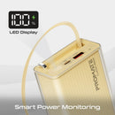 Promate Lucid Clear-Case Power Bank 45W PD w/ Retractable USB-C Cable 20000mAh - Gold [BO] - بطارية متنقلة - بروميت - قوة 20000 + تايب سي - 1 منفذ تايب سي - 1 منفذ يو اس بي - قوة 45واط - كفالة 12 شهر