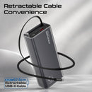 Promate Lucid Clear-Case Power Bank 45W PD w/ Retractable USB-C Cable 20000mAh - Black [BO] - بطارية متنقلة - بروميت - قوة 20000 + تايب سي - 1 منفذ تايب سي - 1 منفذ يو اس بي - قوة 45واط - كفالة 12 شهر