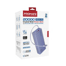 Promate Lucid Clear-Case Power Bank 45W PD w/ Retractable USB-C Cable 20000mAh - Purple [BO] - بطارية متنقلة - بروميت - قوة 20000 + تايب سي - 1 منفذ تايب سي - 1 منفذ يو اس بي - قوة 45واط - كفالة 12 شهر