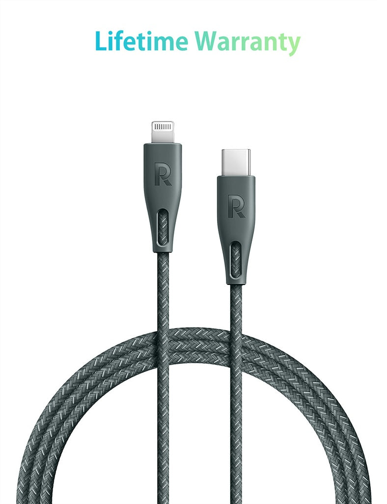 RAVPower USB-C to Lightning Cable 2m Nylon - Black - سلك شحن ايفون تايب سي - راف باور - طول 2 متر - كفالة 18 شهر