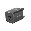 PAWA Retro 25W PD+QC UK Charger - بلاك شاحن حائط + منفذين للشحن السريع - 25 واط - باوا - كفالة 12 شهر