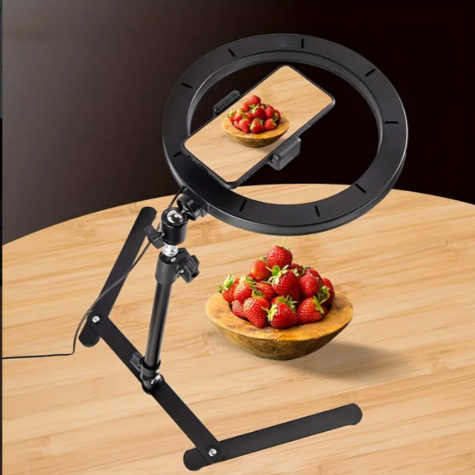 Tripod Cell phone Stander with LED Ring Light - ستاند تصوير - اضاءة مع حامل للهاتف