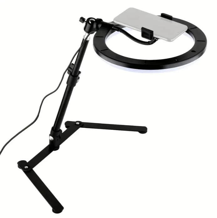 Tripod Cell phone Stander with LED Ring Light - ستاند تصوير - اضاءة مع حامل للهاتف