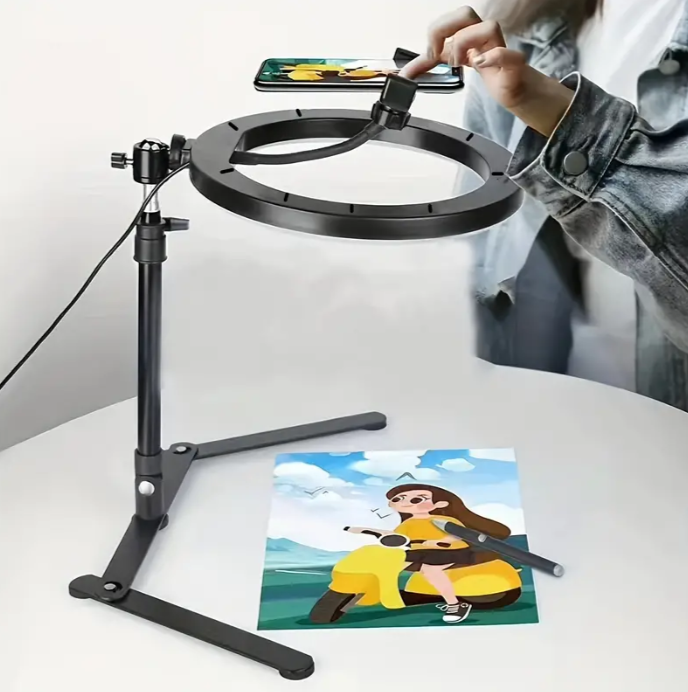 Tripod Cell phone Stander with LED Ring Light - ستاند تصوير - اضاءة مع حامل للهاتف