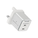 Smartix Premium UK Wall Adaptor 45W GaN - GEN 2 - White - بلاك شاحن حائط قوه 45 واط - منفذ تايب سي + منفذ للشحن السريع + واير تايب سي - كفالة 12 شهر