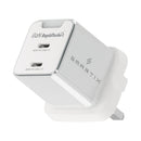 Smartix Premium UK Wall Adaptor 45W GaN - GEN 2 - White - بلاك شاحن حائط قوه 45 واط - منفذ تايب سي + منفذ للشحن السريع + واير تايب سي - كفالة 12 شهر