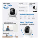 TP-Link TAPO C220 Pan/Tilt AI Home Security Wi-Fi Camera - 2K 4 MP QHD / 12x Digital Zoom - White - كاميرا مراقبة منزلية داخلية - 360 درجة جودة عالية الدقة - كفالة 12 شهر