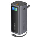 Promate Aluminum Crafted With Retractable USB-C Cable 130W & TFT LCD Screen Power Bank 20000mAh - Black [BO] - بطارية متنقلة - بروميت - قوة 20000 + تايب سي - 1 منفذ تايب سي - 1 منفذ يو اس بي - قوة 130واط - كفالة 12 شهر