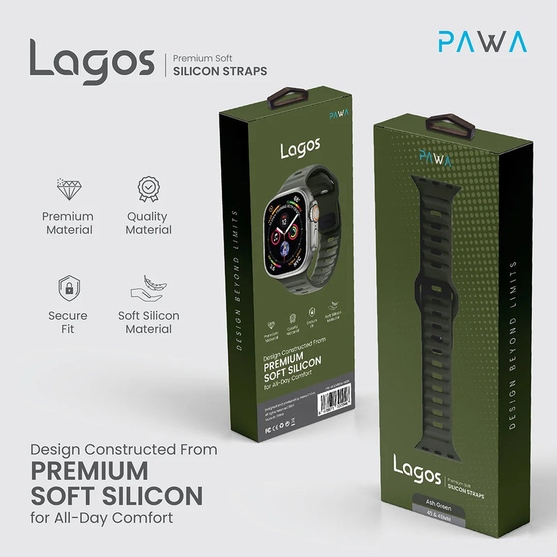 PAWA - Lagos Premium Soft Silicon Straps - Ash Green - سير ساعه أبل واتش
