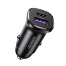 UGREEN 30W 2-Port Fast Car Charger (Space Grey) [B] - شاحن ولاعة للسيارة - يوجرين - قوة 30 واط - منفذ تايب سي للشحن السريع ومنفذ يو اس بي - كفالة 12 شهر