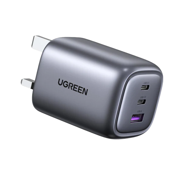 Ugreen Nexode 65W GaN Wall Charger 3-Ports – Black [B] - شاحن حائط تايب سي - يو جرين - قوة 65 واط - 3 فتحات للشحن السريع - 2 فتحتين تايب سي - 1 فاتحة يو اس بي - كفالة 12 شهر