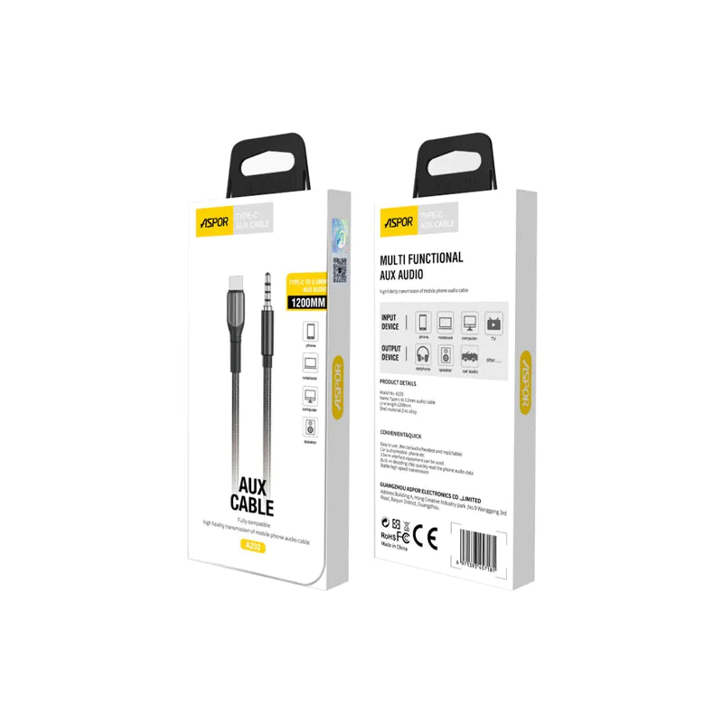 Aspor A233 AUX 3.5MM to Type-C Cable كيبل صوت - من تايب سي الى 3.5 مم