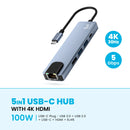 PAWA 5IN1 USB-C HUB WITH 4K HDMI - وصلة تايب سي - 5 في 1 - لاجهزة الايباد برو والماك بوك - متعددة الاستخدام - كفالة 12 شهر