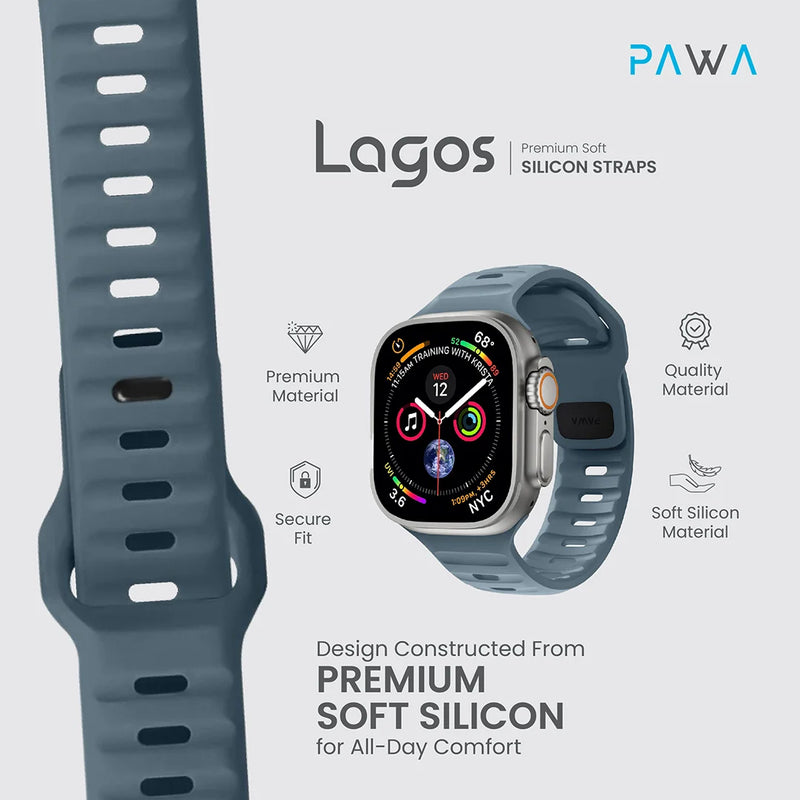 PAWA - Lagos Premium Soft Silicon Straps - Marine Blue - سير ساعه أبل واتش