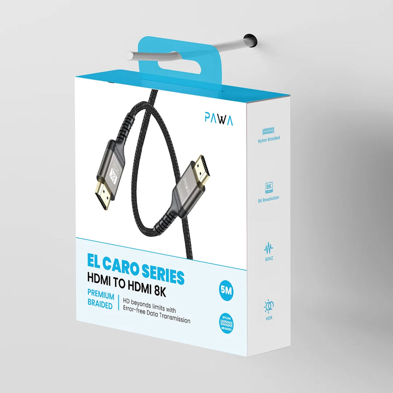 Pawa El-Caro Series Braided HDMI to HDMI 8K Cable - Black [O] - كيبل تلفزيون - متوفر بطول 1 متر\2\3\5 متر
