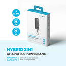PAWA Hybrid 2in1 Charger & Powerbank - Black - شاحن حائط دولي -  2 في 1 - باور بانك سعة 5000 + سلك شحن تايب سي - شاشه رقمية - كفالة 24 شهر