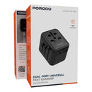 Porodo Dual USB-A Universal Travel Adapter  [O] - شاحن حائط دولي - لجميع دول العالم - منفذين للشحن الذكي والسريع - قوة 12 واط - كفالة 12 شهر