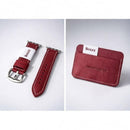 Boszz hand made Watch Band for Apple Watch 45mm/44mm/Ultra with simple card holder width/102mm height/72mm - Red [T] - سير ساعة أبل واتش + محفظة للبطاقات و الفلوس - جلد طبيعي يدوي