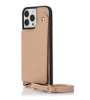 Light Brown Wallet Leather Case with Mirror, Card Slot and Lanyard - كفر مع مراية ومكان للبطاقات وخيط علاقة