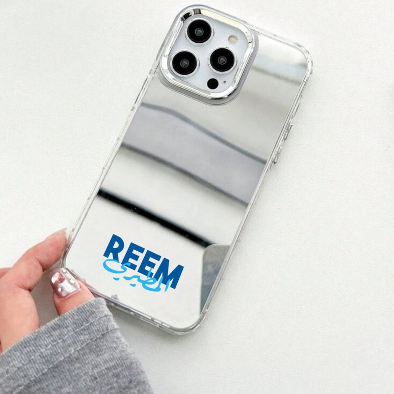 Noufa Mirror Case with Your Customization Letter - كفر مراية - الكفر + التصميم + الطباعة - سيتم التواصل معكم لتحديد الكلمات والالوان والصور