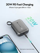 RAVPower RP-PB1224 PD20W 10000mAh 3-Port Power Bank [b] - بطارية متنقلة - راف باور - سعة 10 الف - قوة 20 واط - مع سلك شحن تايب سي - منفذ تايب سي + منفذ يو اس بي - شاشة رقمية - خاصية الشحن السريع - كفالة 12 شهر