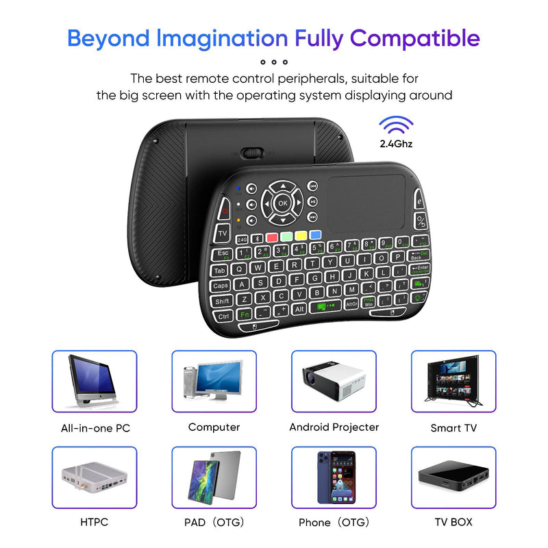 Porodo Mini Wireless Keyboard Touch Combo - Black - ريموت + لوحة مفاتيح ( عربي / انجليزي ) - ميني - مناسب لجميع انواع الاجهزة - بورودو