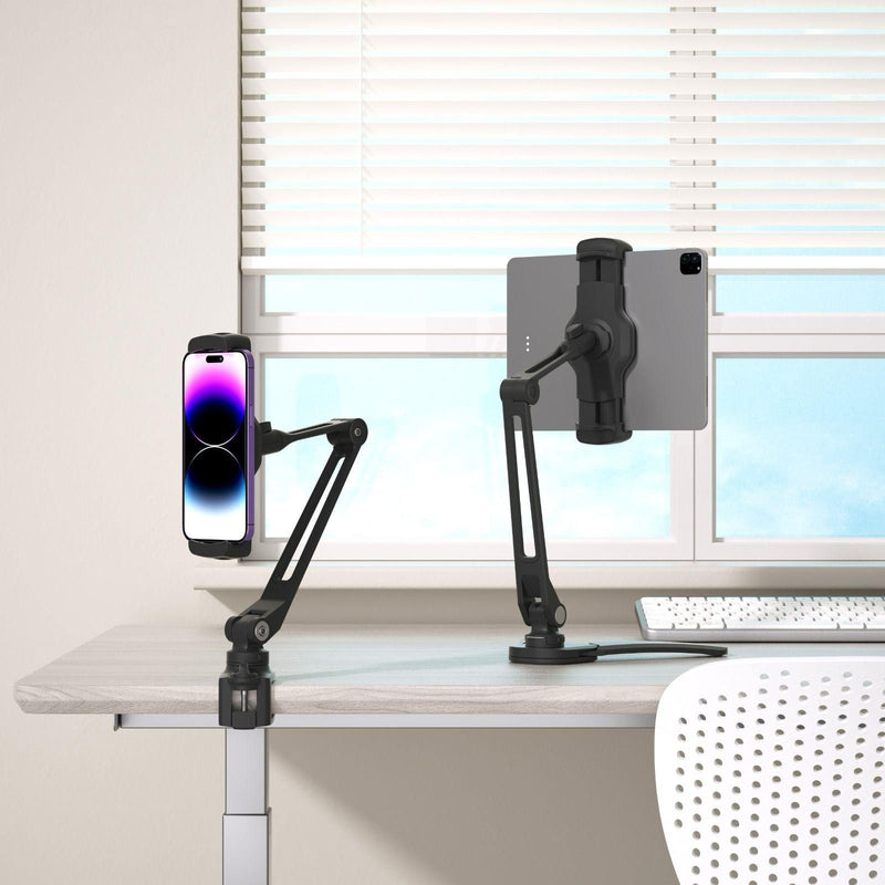 Powerology Adjustable Long Arm 360° Rotatable Suction Phone Holder - Black - ستاند - لجميع انواع الايباد والاجهزة اللوحية والهواتف - متعدد الاوضاع - باورولوجي