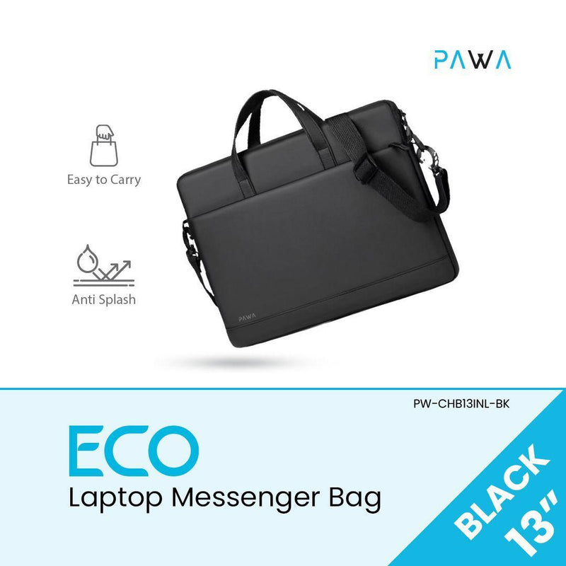 Pawa ECO Laptop Messenger Bag - Black [O] - حقيبة لاب توب13 / 14.2 / 15.4 / 16 بوصة - حماية قوية - مقاومة لرذاذ الماء