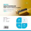 PAWA Micro Mini Powerbank with Torch and Lanyard cable black & yellow - بطارية متنقلة - باوا - سعة 5000 - سلك شاحن تايب سي + كشاف مضئ - كفالة 24 شهر