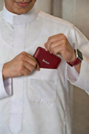 Boszz hand made Watch Band for Apple Watch 45mm/44mm/Ultra with simple card holder width/102mm height/72mm - Red [T] - سير ساعة أبل واتش + محفظة للبطاقات و الفلوس - جلد طبيعي يدوي