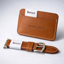 Boszz hand made Watch Band for Apple Watch 45mm/44mm/Ultra with simple card holder width/102mm height/72mm - Brown [T] - سير ساعة أبل واتش + محفظة للبطاقات و الفلوس - جلد طبيعي يدوي