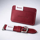 Boszz hand made Watch Band for Apple Watch 45mm/44mm/Ultra with simple card holder width/102mm height/72mm - Red [T] - سير ساعة أبل واتش + محفظة للبطاقات و الفلوس - جلد طبيعي يدوي