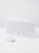 Kit Super Slim and Portable Bluetooth Keyboard with Mouse (English/Arabic) - White [H]- كيبورد لوحة مفاتيح ( عربي / انجليزي ) + ماوس فأرة - بلوتوث وايرلس - لجميع اجهزة الايباد والتابلت والاجهزة اللوحية