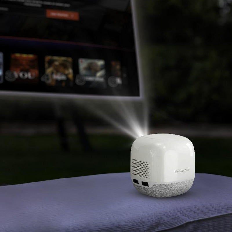 Powerology Mini Beam Portable Projector with Up to 200 Inches Screen Size, 8700mAh Battery Capacity, Up to 3 Hours Working Time [O] - بروجكتور متنقل - ميني - بطارية تدوم حتى 3 ساعات - كفالة 12 شهر