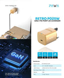 PAWA Retro PD25W Only PD Port UK Charger [O] - شاحن حائط - قوة 25 واط - منفذ تايب سي  للشحن السريع  كفالة 12 شهر