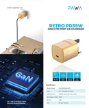 PAWA Retro PD35W Only PD Port UK Charger [O] - شاحن حائط - قوة 35 واط - منفذ تايب سي  للشحن السريع  كفالة 12 شهر