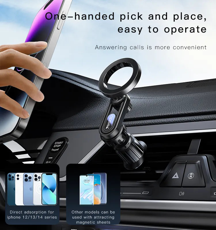 Yesido C157 Magsafe Metal Magnetic Car Phone Stand – Black - ستاند سيارة - فتحة تكييف - ماغ سيف - دوران 360 درجه - مناسب لجميع انواع الاجهزة