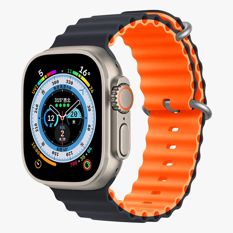 PAWA - Lagos Premium Soft Silicon Straps - Blue/Orange - سير ساعه أبل واتش