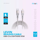 PAWA Levin Usb-C To Lightning Braided Cable 1.2M 30W | Grey Titanium [O] - سلك شحن - باوا - ايفون تايب سي - طول 1.2 متر - كفالة 12 شهر